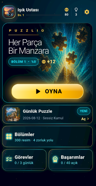Puzzlio manzara yapboz oyununun ana ekranı